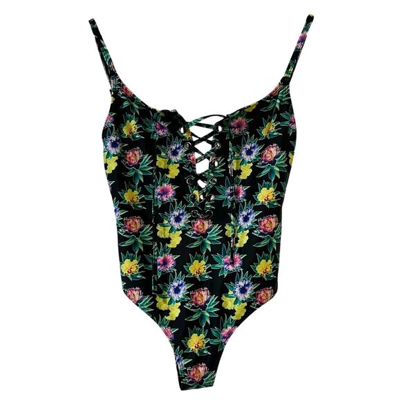 ASOS Floral Print Lace Up One Piece Swimsuit - Picture 1 of 7